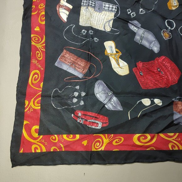 Brighton Scarf Purse Wrap Silk Accessories Design Red Yellow Border Signature - Picture 9 of 10